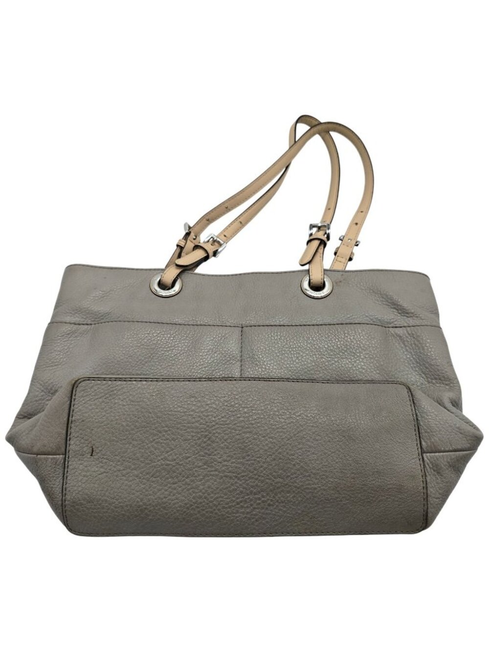 Michael Kors Pebbled Leather Shoulder Tote Bag Gray Taupe Silver Hardware Purse - Picture 5 of 16